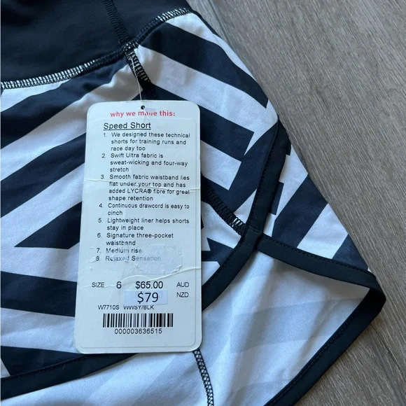 Lululemon Speed Short 2014 Seawheeze AUS Release Which Way Sway Size 6 - Picture 3 of 6